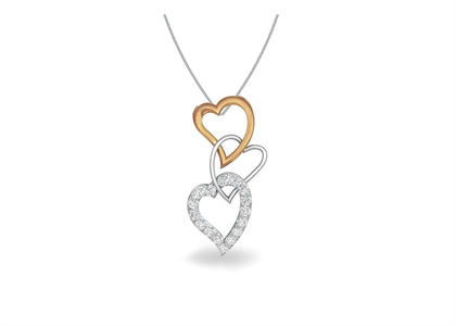 Two Tone Plated CZ Hollow Heart Pendant